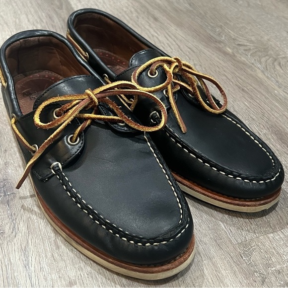 Men’s Allen Edmonds 9.5D 2 Eye Full Leather Westbrook Boat Shoe Dark Blue EUC - Picture 2 of 10